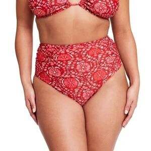 Nwt Zinnia Floral Print High Waist Medium Coverage Bikini Bottom RHODE Red 1X